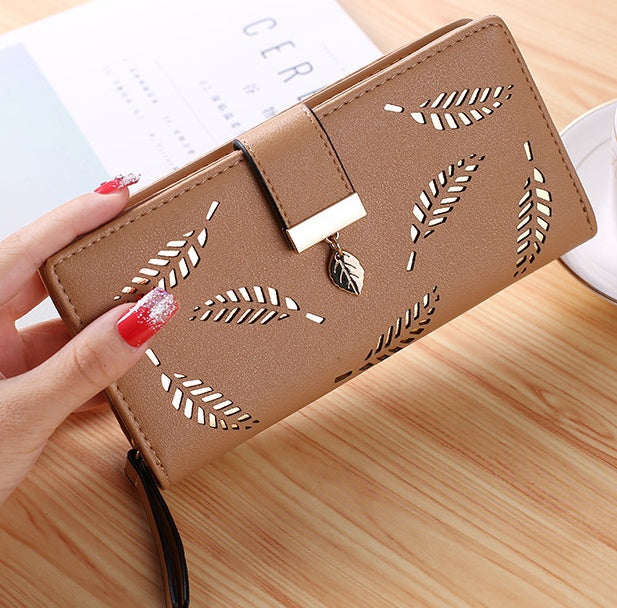 Women's Long Wallet Gold Leaves Purse Card Holder