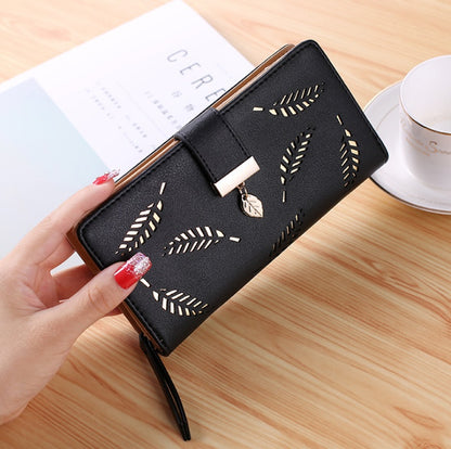 Women's Long Wallet Gold Leaves Purse Card Holder