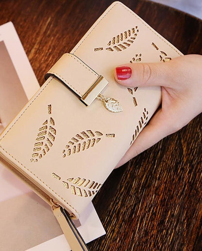 Women's Long Wallet Gold Leaves Purse Card Holder