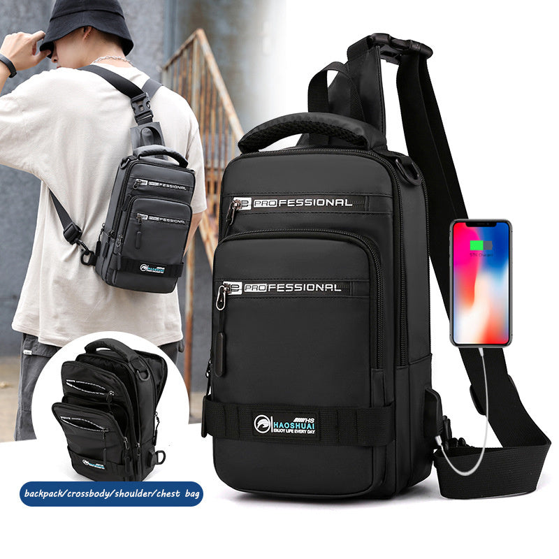 Multifunctional Men's Backpack & Crossbody Bag with USB Port