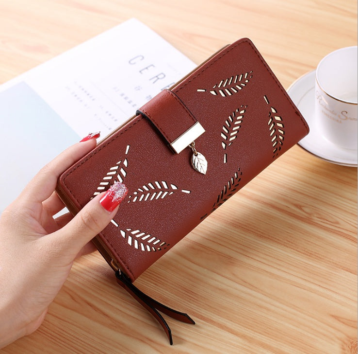 Women's Long Wallet Gold Leaves Purse Card Holder