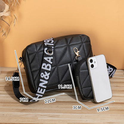 Piece Shoulder Bag Set - Letter Print Crossbody with Wallet & Wide Strap