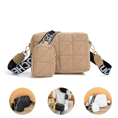 Piece Shoulder Bag Set - Letter Print Crossbody with Wallet & Wide Strap